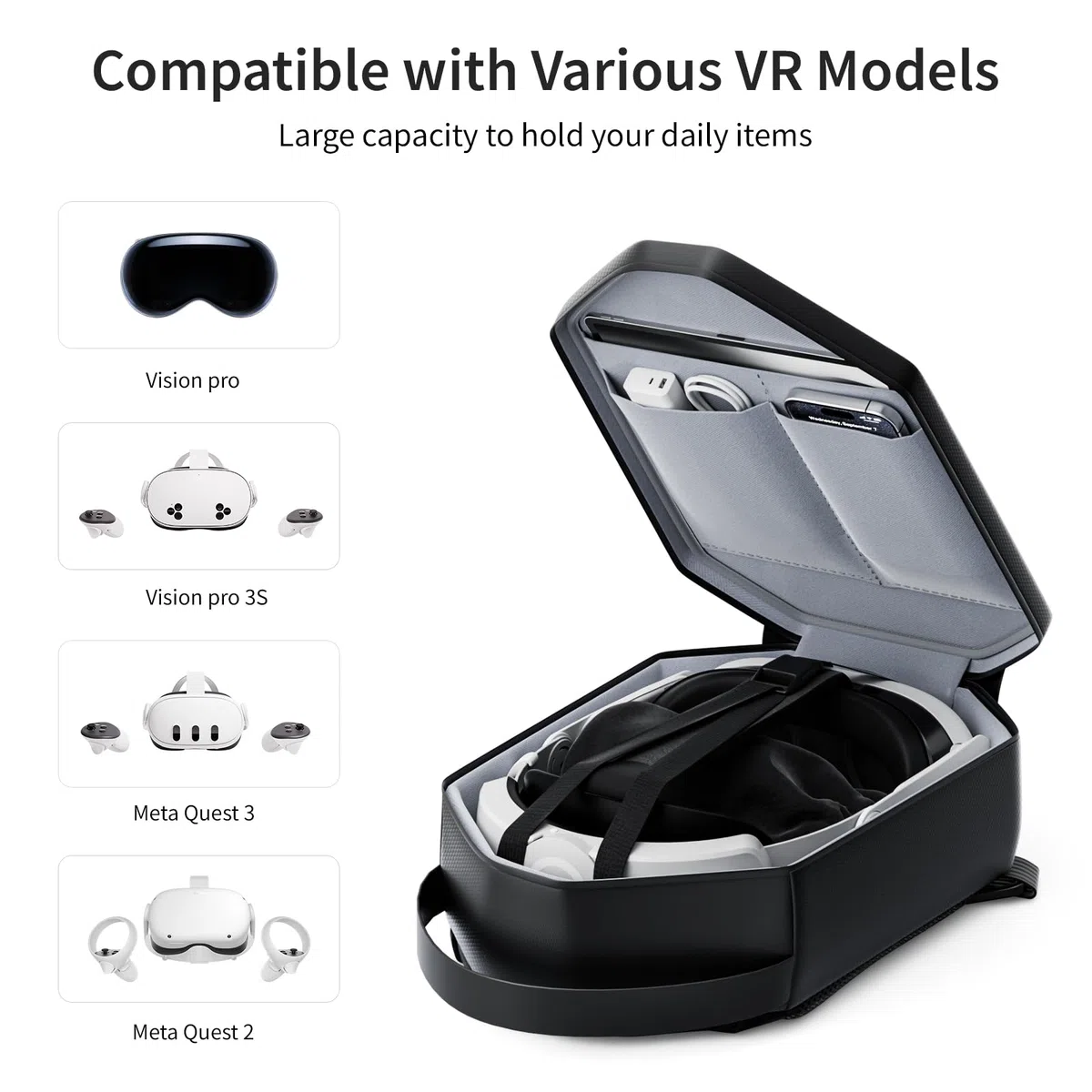 Custodia da Trasporto per Meta Quest 3S/Quest 3/Quest 2 - Custodia rigida da viaggio Compatibile con Kiwi Design/Bobovr Elite Cinturino e Accessori per Controller
