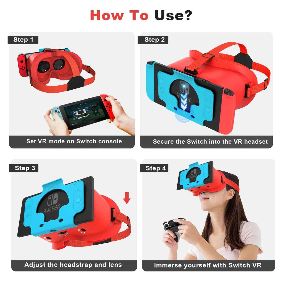 VR Cuffie per Nintendo Switch OLED Occhiali Realtà Virtuale Lenti Regolabili HD Comoda Cinghia