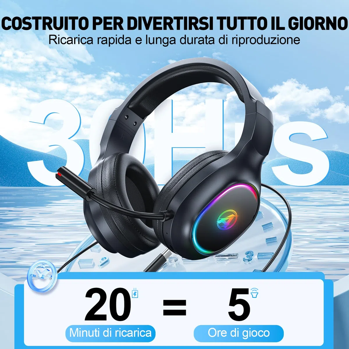 Cuffie Gaming Wireless con Microfono per PS4, PS5, PC, Mac, Switch, Cuffie da gioco con Cancellazione del Rumore con Luce RGB, 2,4 GHz, Suono Stereo 7.1, Cuffie Bluetooth Nero