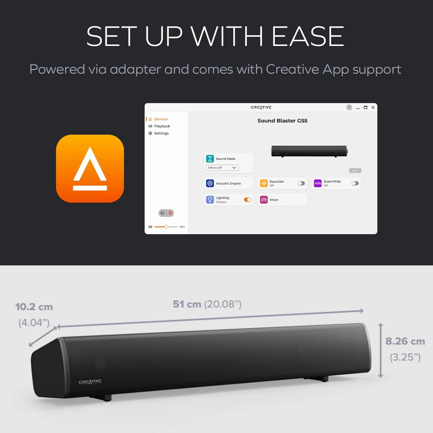 Sound Blaster GS5 Gaming Soundbar SuperWide 60W Bluetooth 5.4 Optical-in