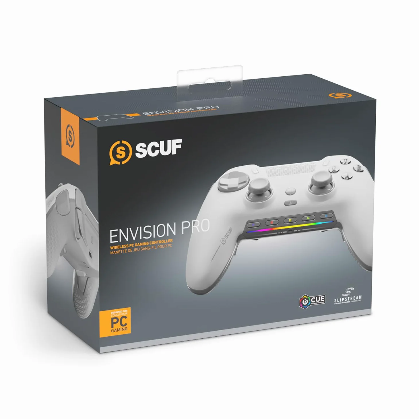 SCUF ENVISION PRO Wireless V1 (2023) Controller per PC da gioco - Cinque tasti G rimappabili - Paddle posteriori rimappabili - Trigger istantanei - Compatibile con iCUE - Bianco