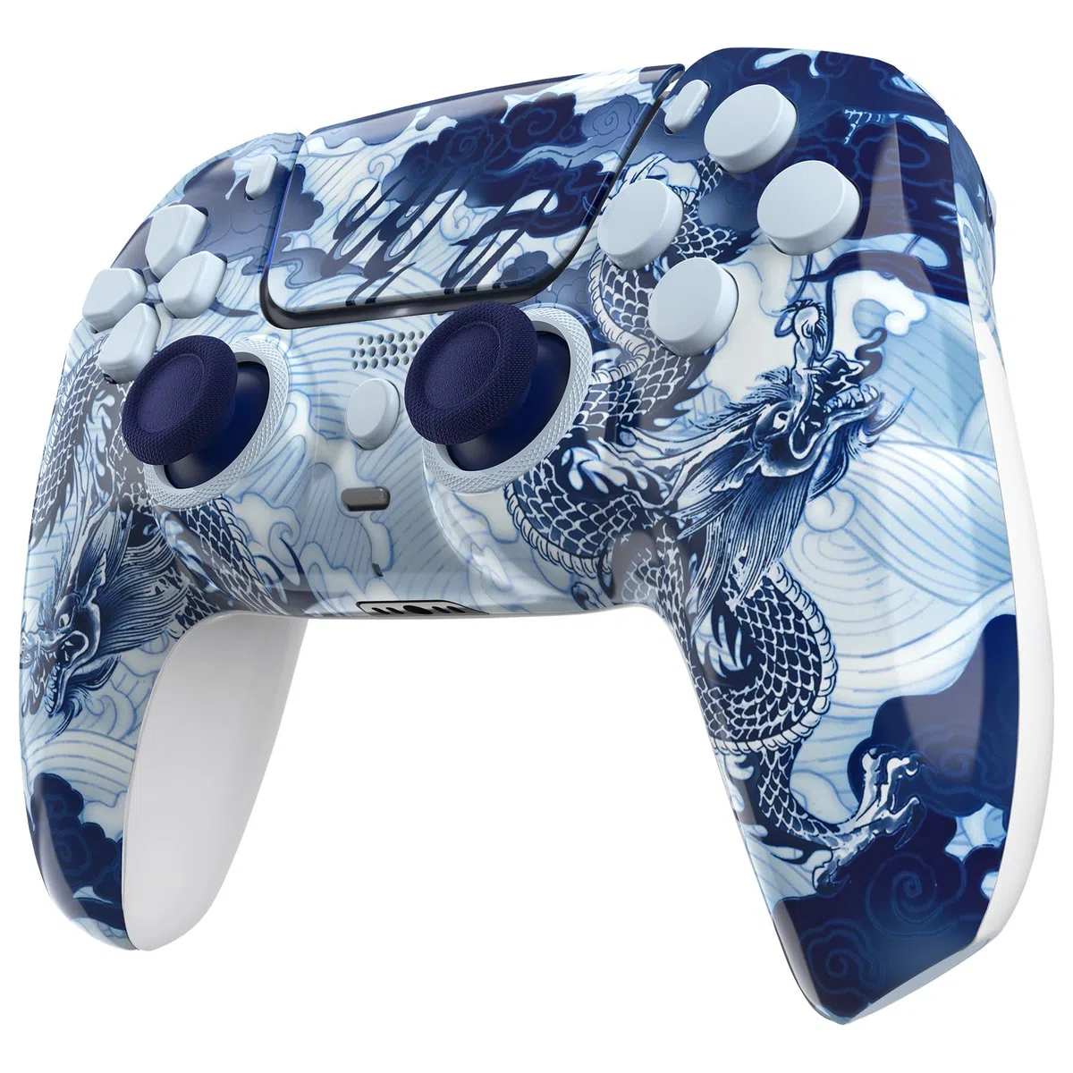 eXtremeRate LUNA Cover Tasti Ricambio per ps5 Joystick BDM-030/040/050,Shell Complete Ridisegnate per ps5 Controller,Pulsanti Set Levette Analogiche&Cacciavite-Porcellana Loong