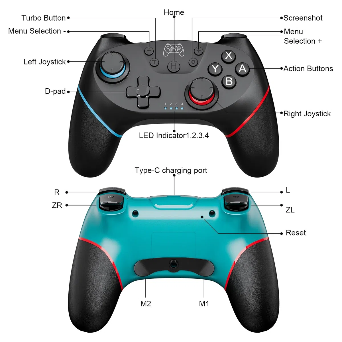 Etpark 2 Pack Controller per Switch, Bluetooth Gamepad per Switch/Switch 2/Lite/OLED, Pro Controller con Hall Joystick