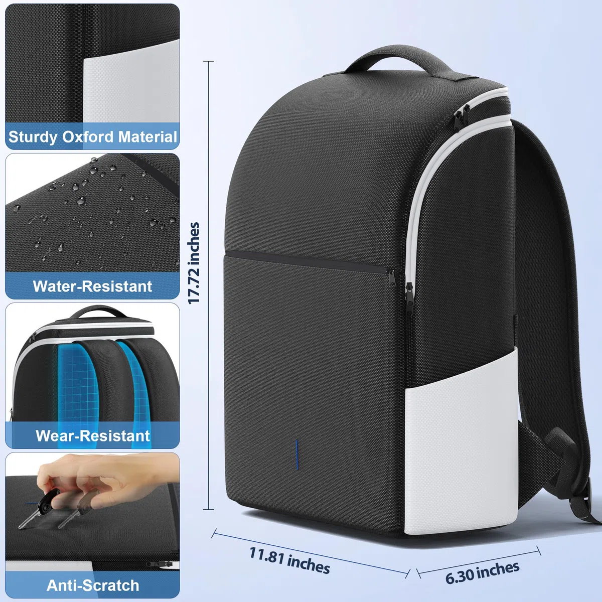 Rysker Zaino per Console PS5/ Slim/ Pro, Custodia PS5 con Protezione Completa, Borsa di Grande Capacità per Controller, PS Portal, Laptop, Schede di Gioco, Zaino Playstation 5 con 3 Tasche per Cavi