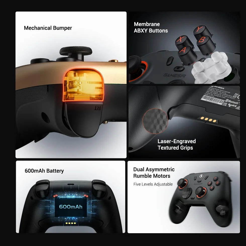 GameSir Nova 2 Lite Controller wireless con joystick ad effetto Hall e trigger, frequenza di polling 2.4G e Wired 1000Hz, Turbo, PC GamePad compatibile con PC/Switch/Steam/iOS/Android (nero)