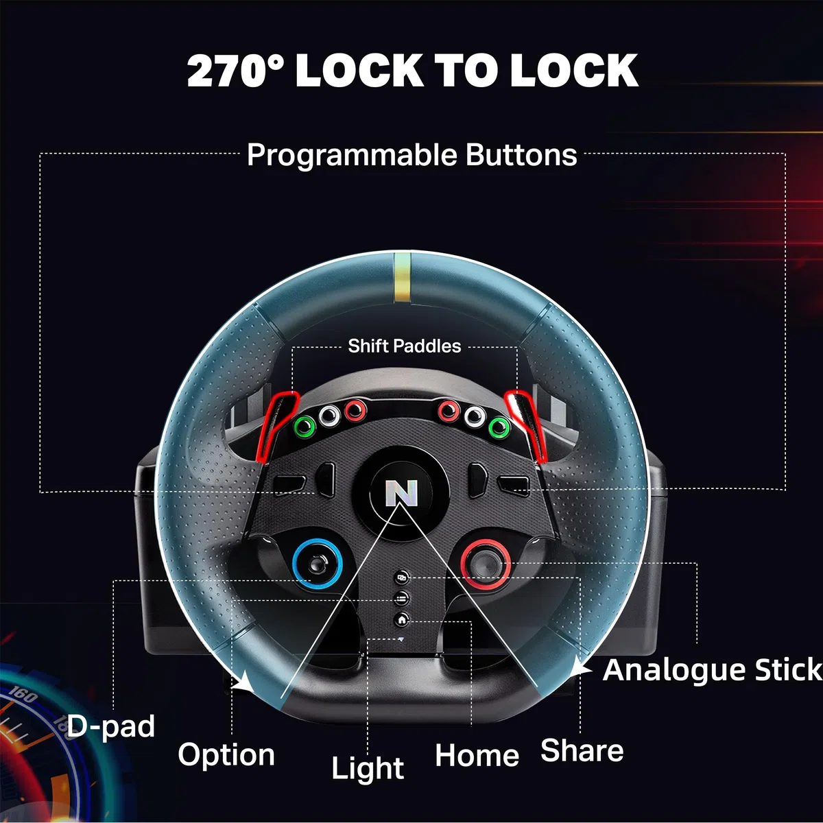 NITHO Drive Pro ONE V24 Volante da Corsa con Pedali 270° per PC, PS4, Xbox One, Xbox Series X|S, Switch Simulatore di Guida