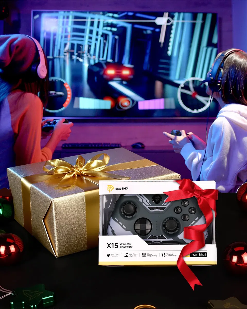 EasySMX X15 Wireless Controller con 7 Luci RGB, Joystick Hall, Trigger Hall, Pulsanti Programmabili per PC/Switch/Telefono/Tablet - Nero