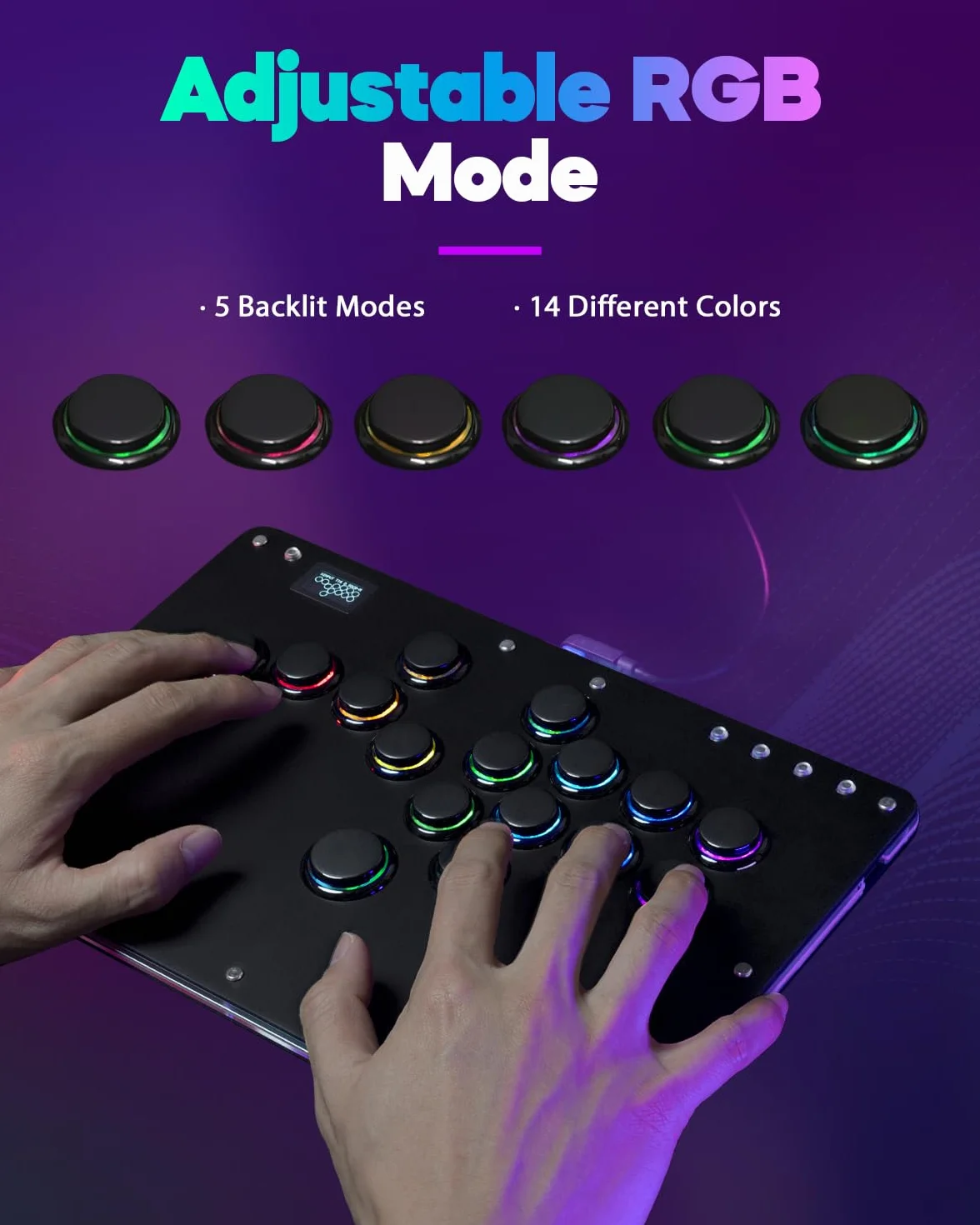 Sehawei Arcade Stick R16 Controller Arcade a 16 tasti per PC/Ps3/Ps4/Switch/Steam, Fight Stick per giochi di combattimento con funzioni RGB e Turbo personalizzate e Hot Swap Nero