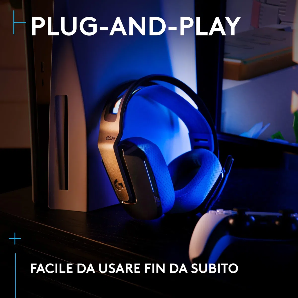 Logitech G G535 Lightspeed Cuffia gaming wireless leggera microfono flip-to-mute 33 ore batteria PS5 PS4 PC USB-C Nero blu