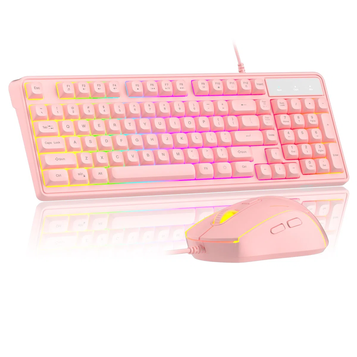 MageGee GK980 - Tastiera e mouse combinati, con retroilluminazione RGB cablata e mouse da gioco rosa, tastiera per PC e mouse con sensibilità regolabile per PC/loptop/MAC