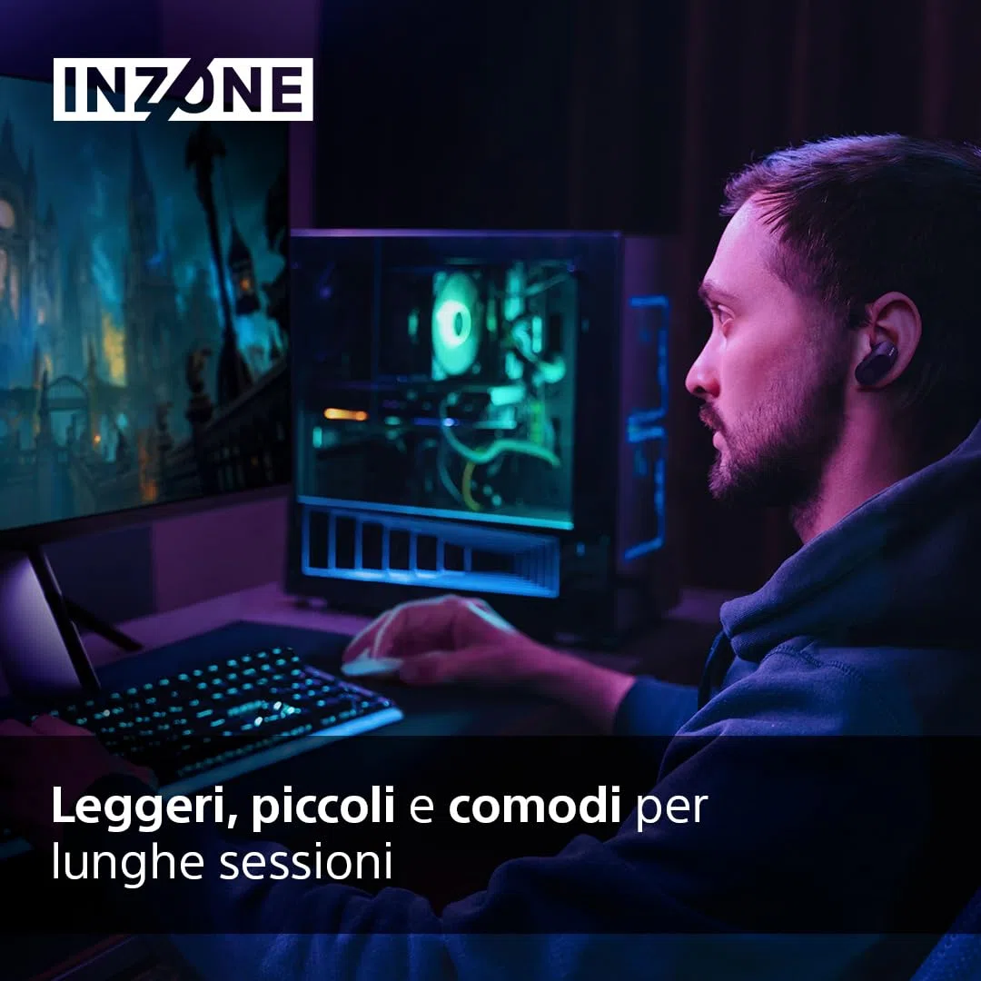 Sony Inzone Buds Auricolari da Gioco True Wireless Noise Cancelling Microfono AI Batteria 24 Ore Dongle Bassa Latenza Nero