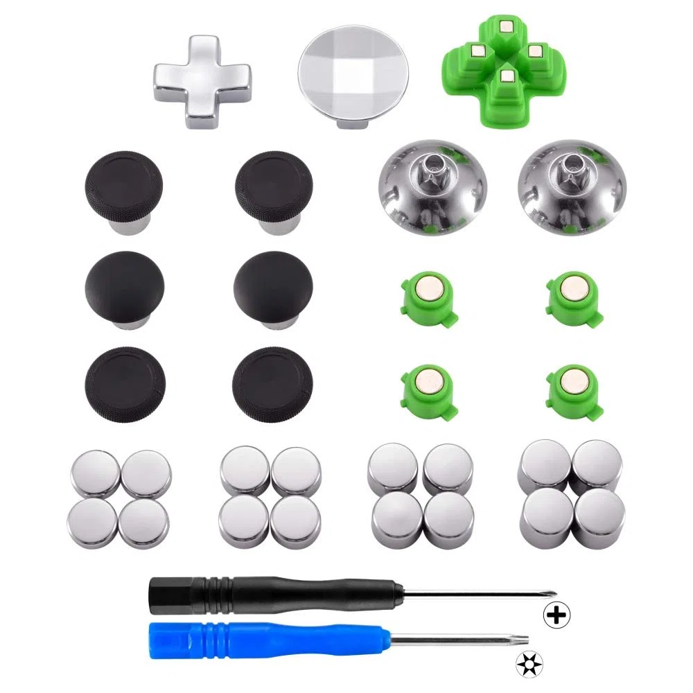 eXtremeRate Pulsanti D-pad Levette Analogiche Ricambio per ps4 Slim Pro Croci Direzionali Thumstick Joystick in Metallo Magnetico Ricambio per ps4 Controller(31 in 1)