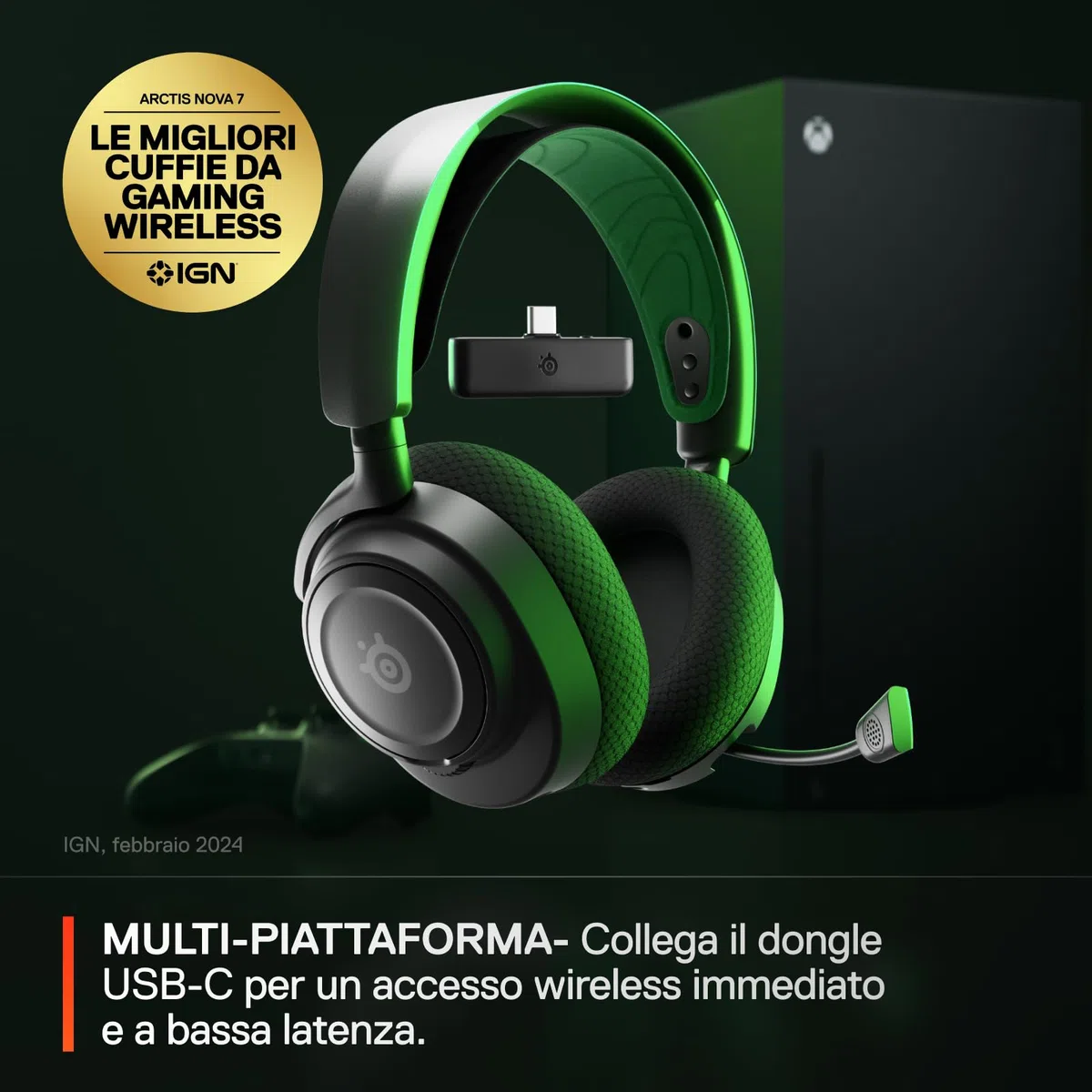 SteelSeries Arctis Nova 7X Cuffia da gaming wireless multipiattaforma 2.4GHz Bluetooth driver magnetici al neodimio batteria USB-C 38 ore ClearCast Gen2 AI PS5 PC VR Mobile