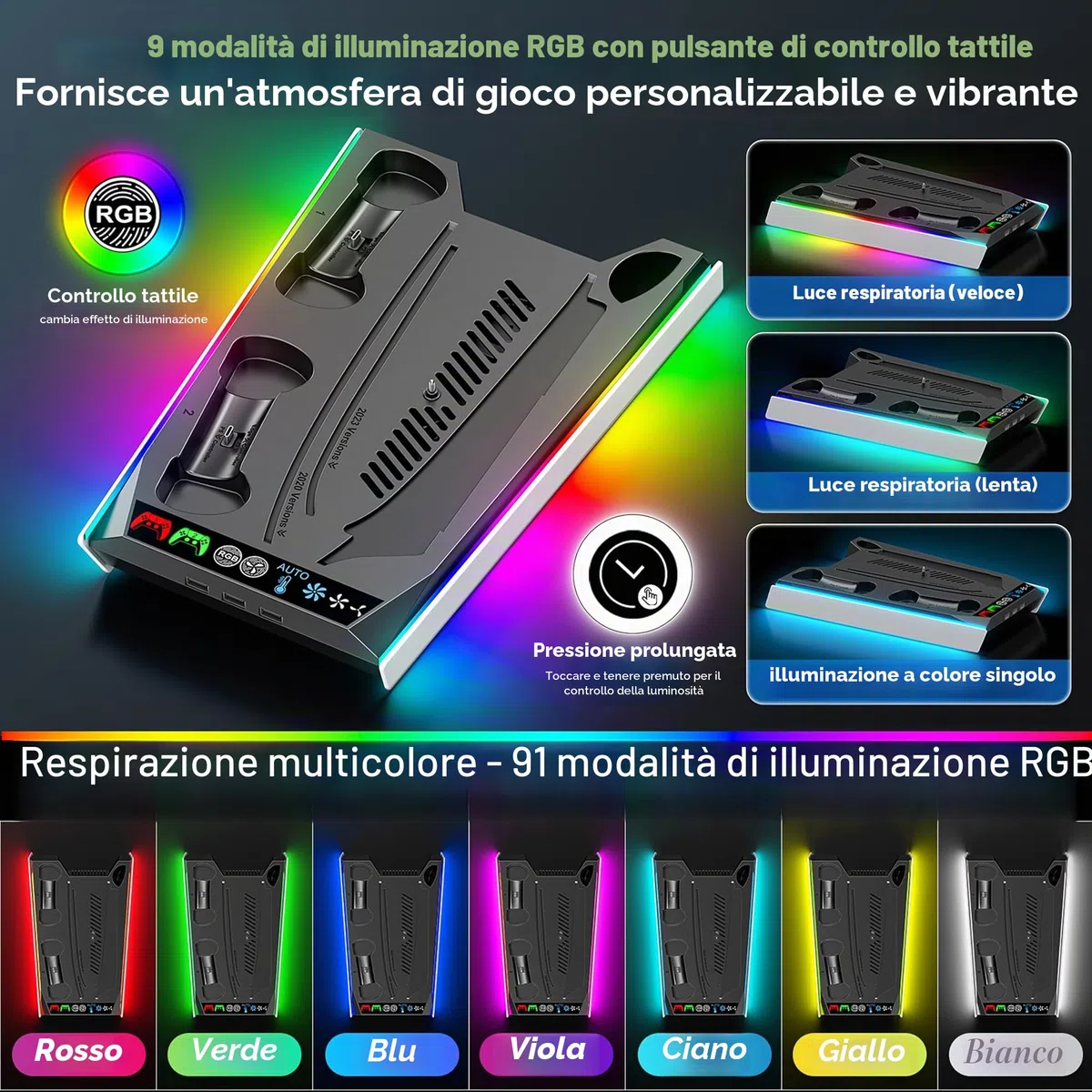 Tokluck Supporto PS5 con Ventola di Raffreddamento Automatica, Base PS5 Slim con Controllere di Ricarica PS 5, Stazione Ricarica Controller PS5 per Controllere P5 & Edge & PRO, Accessori P5/Slim