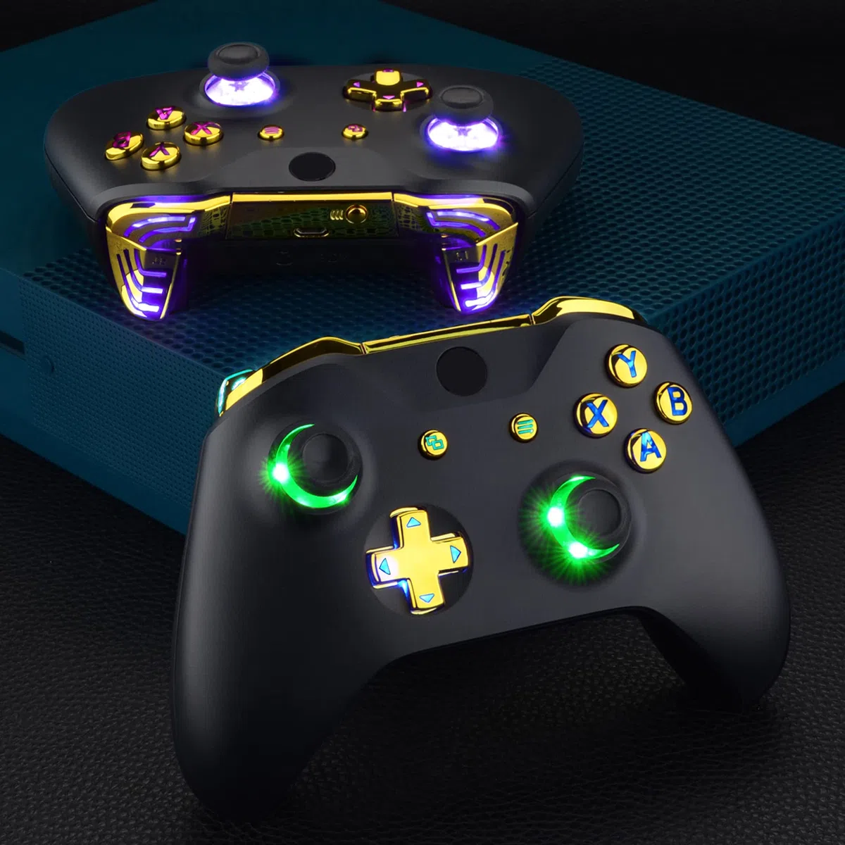 eXtremeRate Multicolori Tasti Luminosi DTFS LED Kit per Xbox One S X Controller Joystick Model 1708 D-pad Levette Analogiche Bumper Trigger Pulsante ABXY(NON Include Controller)-Oro Cromo