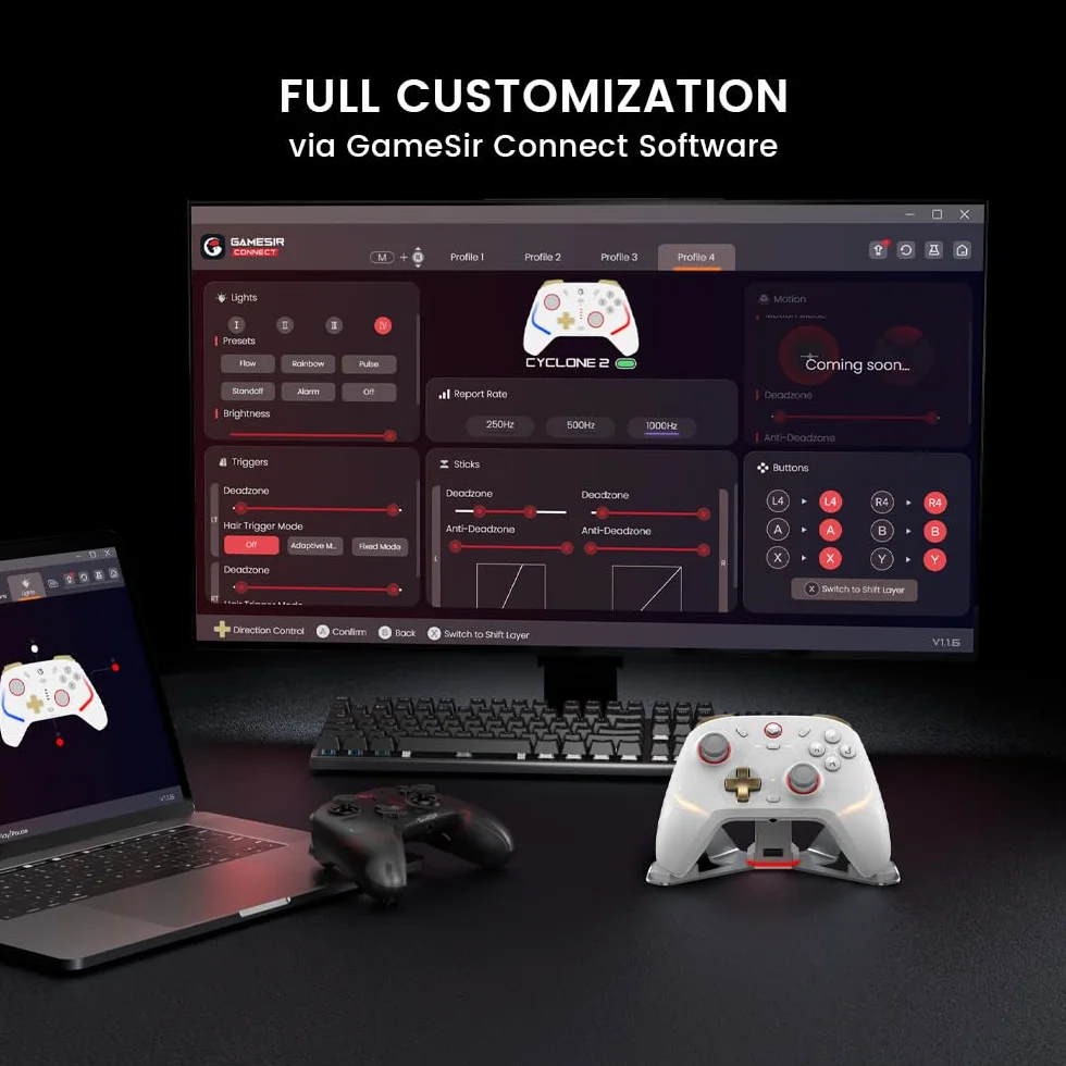 GameSir Cyclone 2 Controller PC Mag-Res TMR Sticks 1000Hz Hall Micro 2-in-1 Triggers RGB Charging Dock Nero