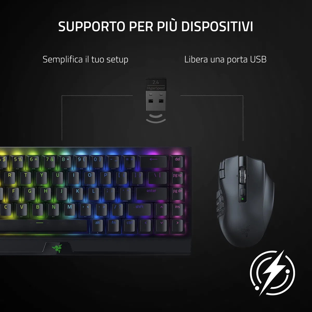Razer Naga V2 HyperSpeed Mouse da Gioco MMO Wireless Ergonomico 19 Pulsanti Programmabili Nero