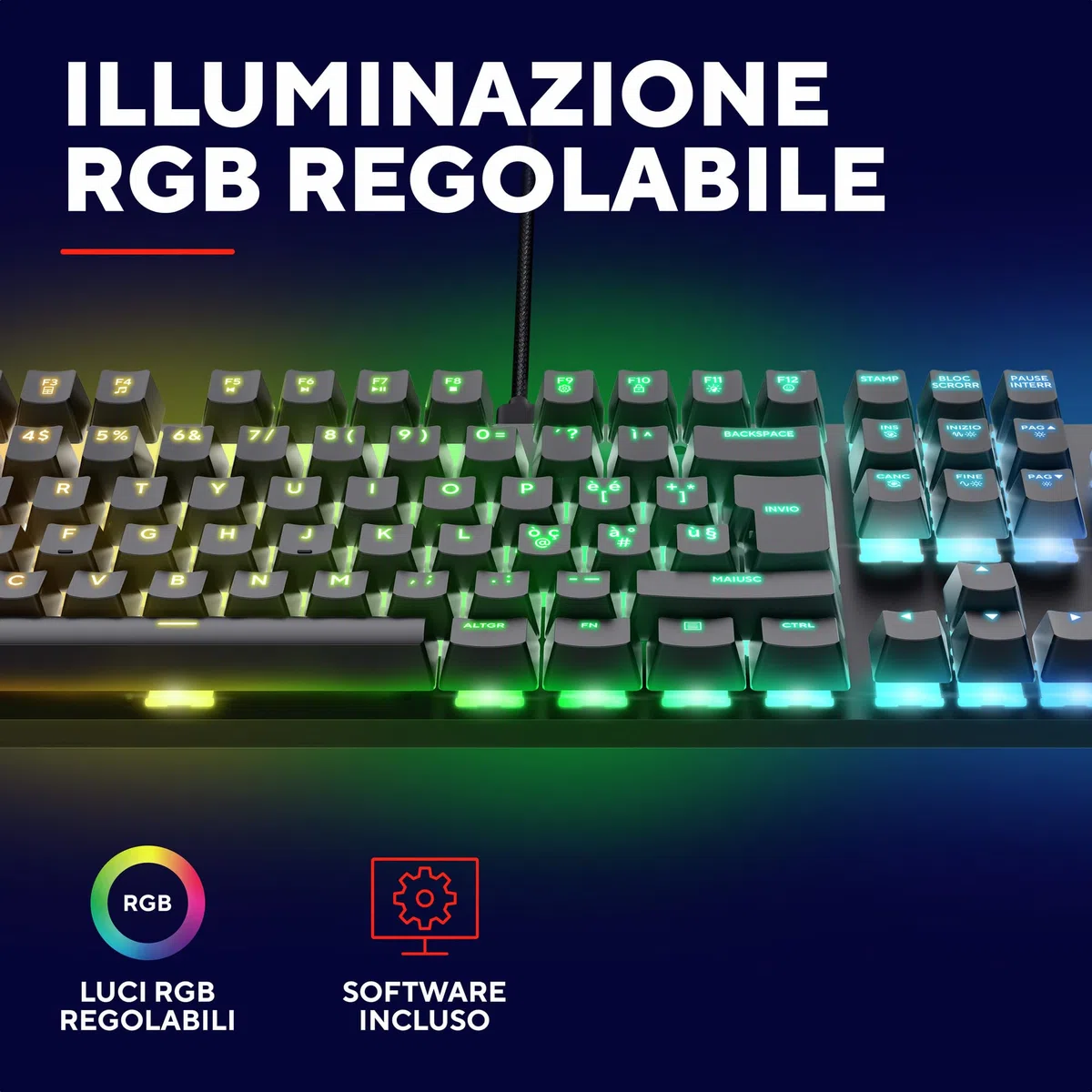 GXTrust 871 Zora Tastiera Meccanica Gaming Layout Italiano QWERTY RGB Retroilluminata Tasti Huano Lineari Anti-Ghosting N-Key Rollover USB Nero