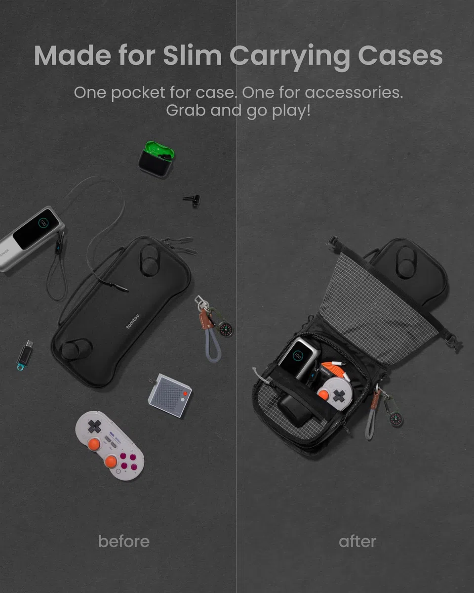 tomtoc Sling Bag per Custodia Slim per Console di Gioco Portatili, Borsa a Tracolla da Viaggio per Steam Deck, ROG Xbox Ally X, Switch 2, PS Portal, Borsa Roll-Top per Cavi di Ricarica e Accessori