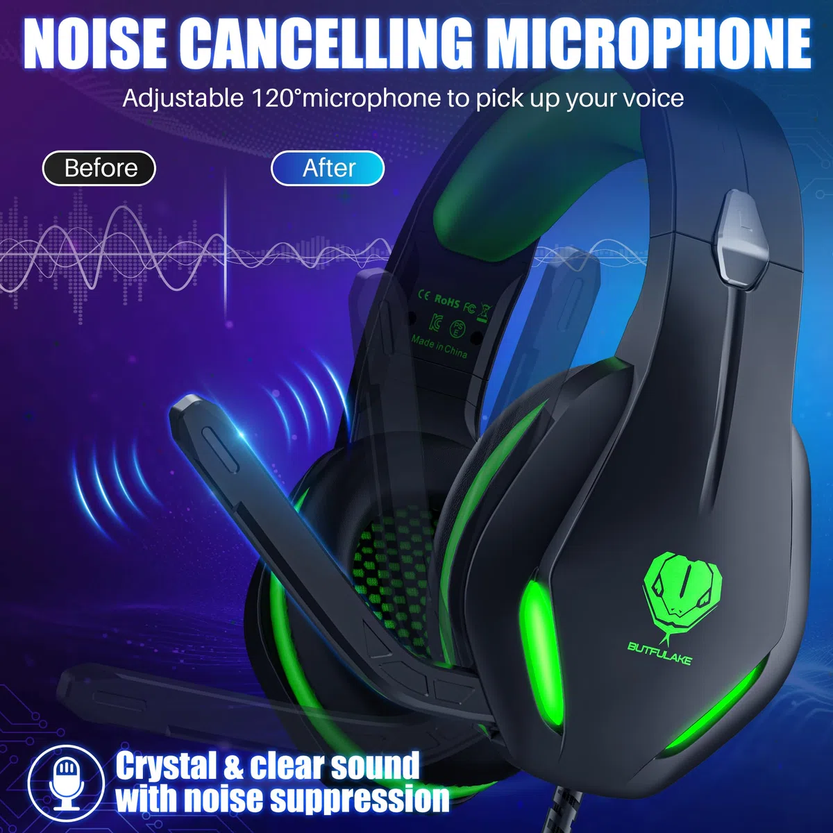 Cuffie Gaming con Microfono per PS5 PS4 Xbox PC Nintendo Switch - Over Ear Auricolari Gamer con Filo - Audio Stereo Headphones Cancellazione Rumore