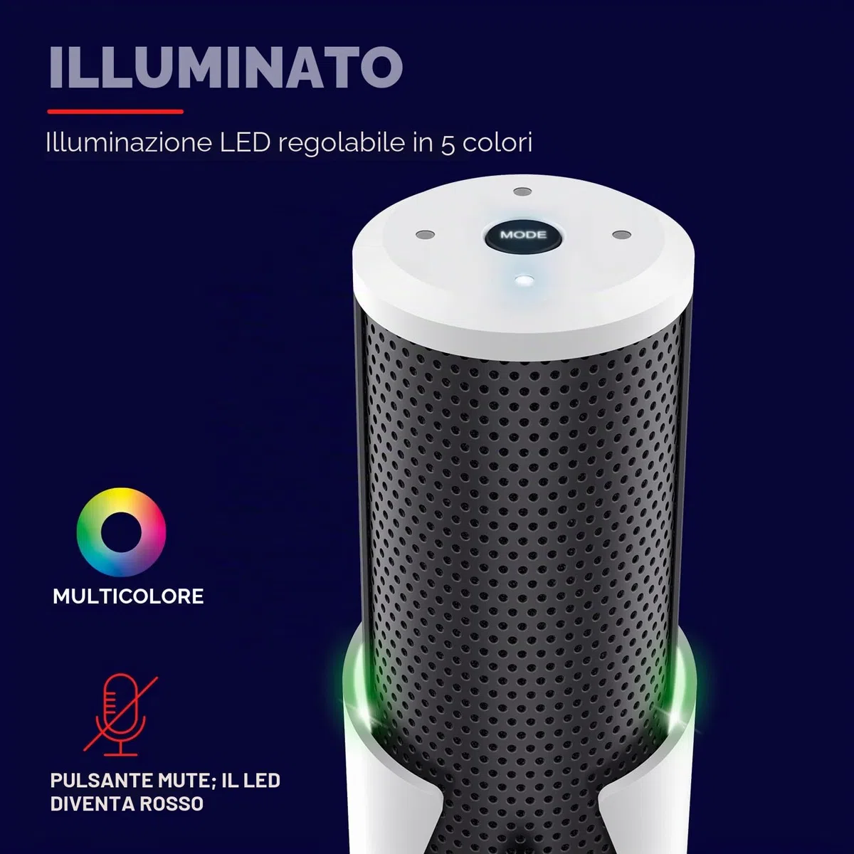 Trust Gaming GXT 258 Fyru Microfono PC Professionale, 4 Pattern Di Registrazione, Illuminazione LED, Microfono USB Per Computer PS4 PS5 Streaming Twitch YouTube Discord Canto ASMR Podcasting, Bianco