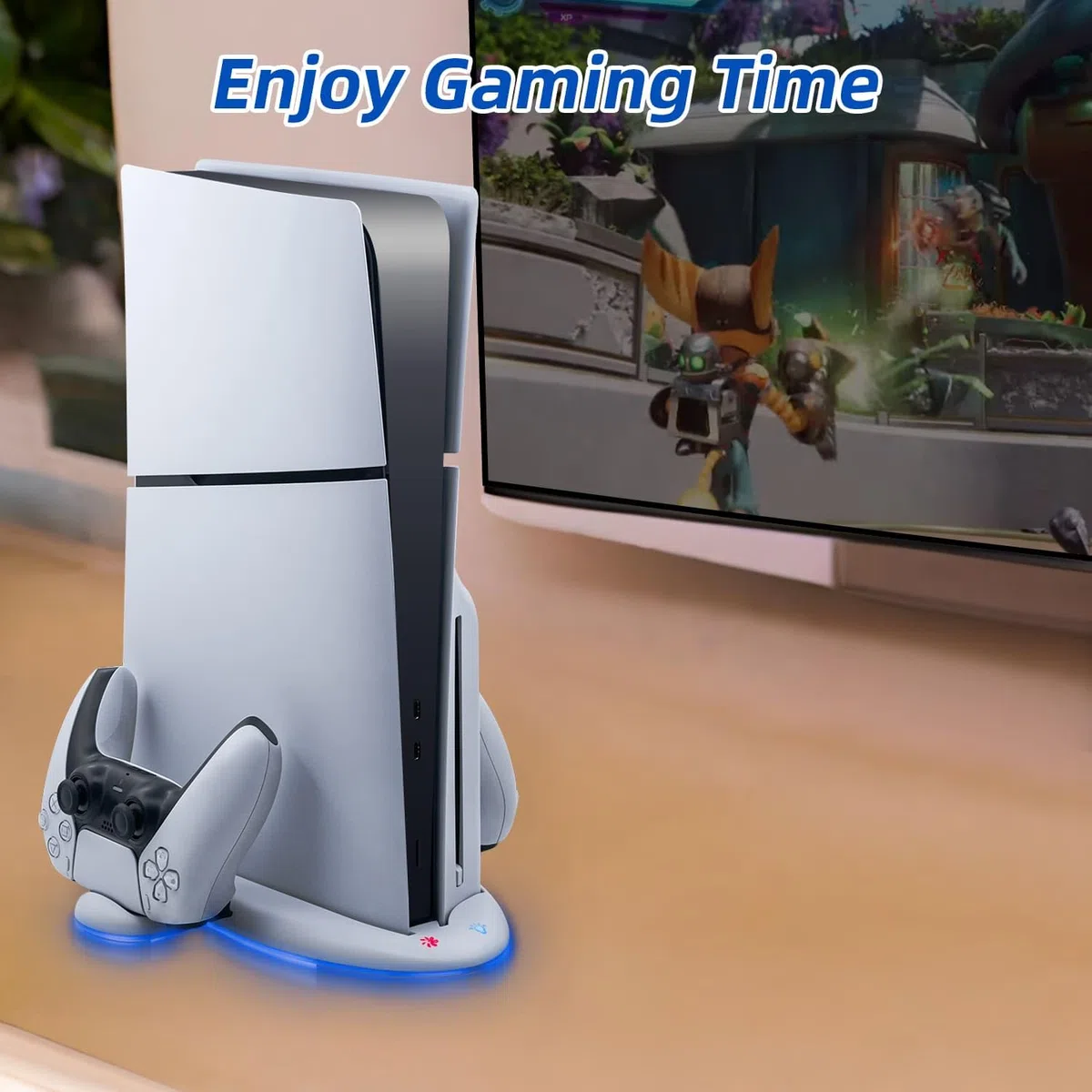 Mcbazel Stazione di Raffreddamento di Ricarica PS5 Slim, con 3-Velocità Effetto RGB Base di Caricatore Controller PS5 Dock Funzione di Memoria Accessori per Playstation 5 Slim(Non per PS5/PS5 Pro)
