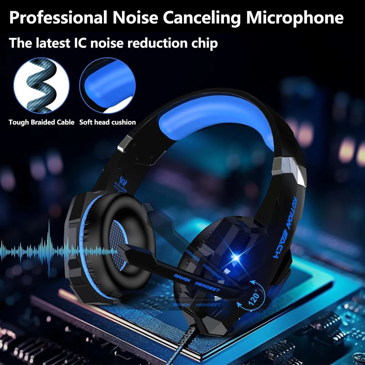 Laspi Cuffie Gaming per PS4 Cuffie da Gaming con Microfono e Bass Stereo Cuffie da Gioco con 3.5mm Jack LED e Controllo Volume Gaming Headset per PS4/Switch/PC/Mac/Laptop/Tablet