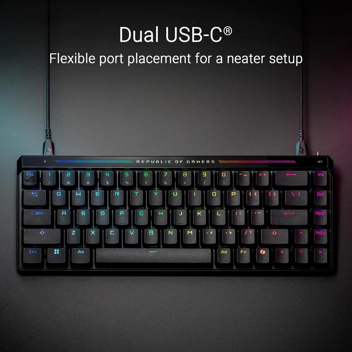 ASUS ROG Falchion Ace HFX, Tastiera Cablata Meccanica da Gaming, Illuminazione RGB, Switch Magnetici ROG HFX, Frequenza di Polling 8000 Hz, Doppia Porta Type-C, Tre Inclinazioni, Layout Italia, Nero