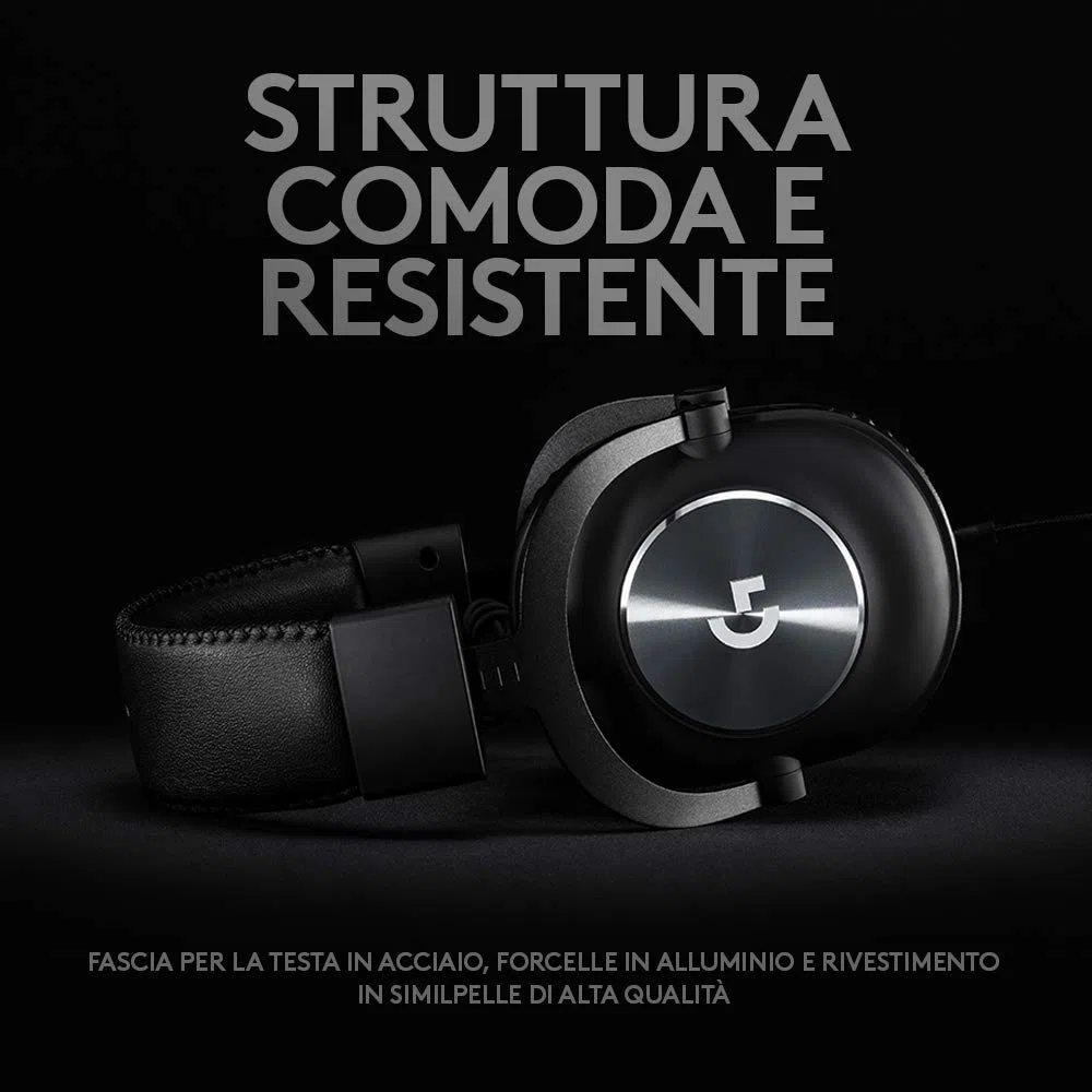 Logitech G PRO Cuffia Gaming Cablata con Microfono, Driver Audio PRO-G 50 mm, Alluminio, Acciaio, Memory Foam, per PC/PS/Xbox/Nintendo Switch, Nero