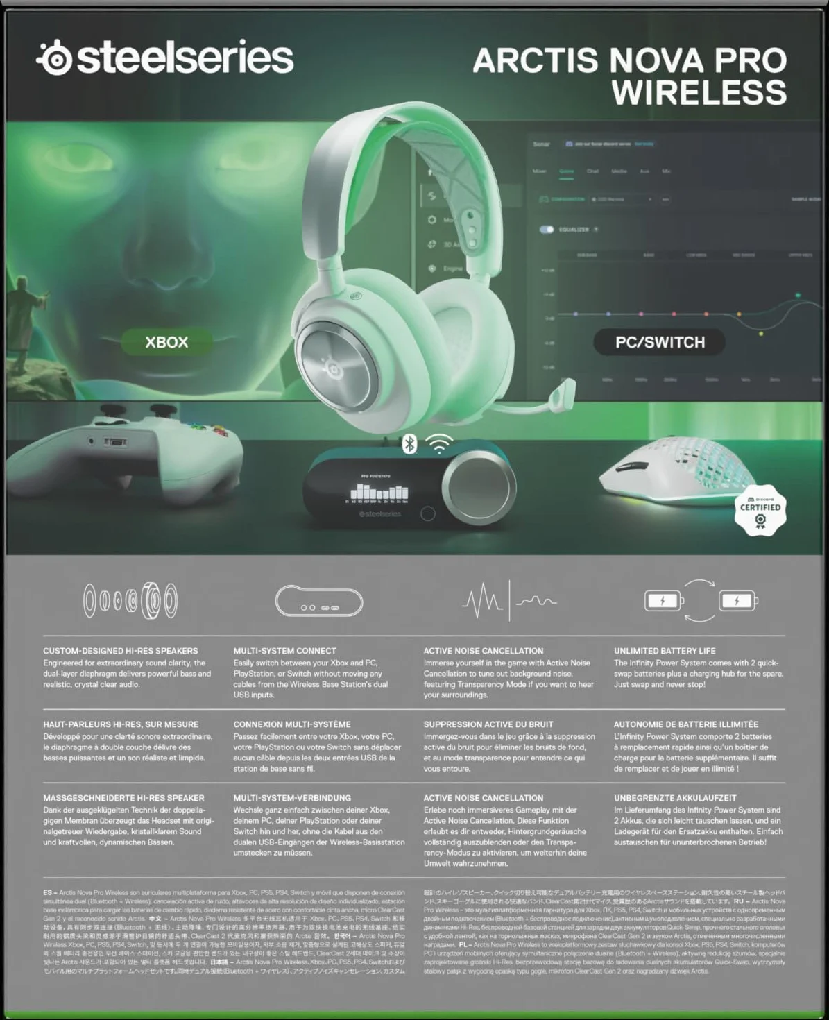 SteelSeries Arctis Nova Pro X Cuffie da gaming wireless multi-sistema driver magnetici al neodimio cancellazione attiva del rumore Infinity Power System Xbox PC PS5 Switch Mobile