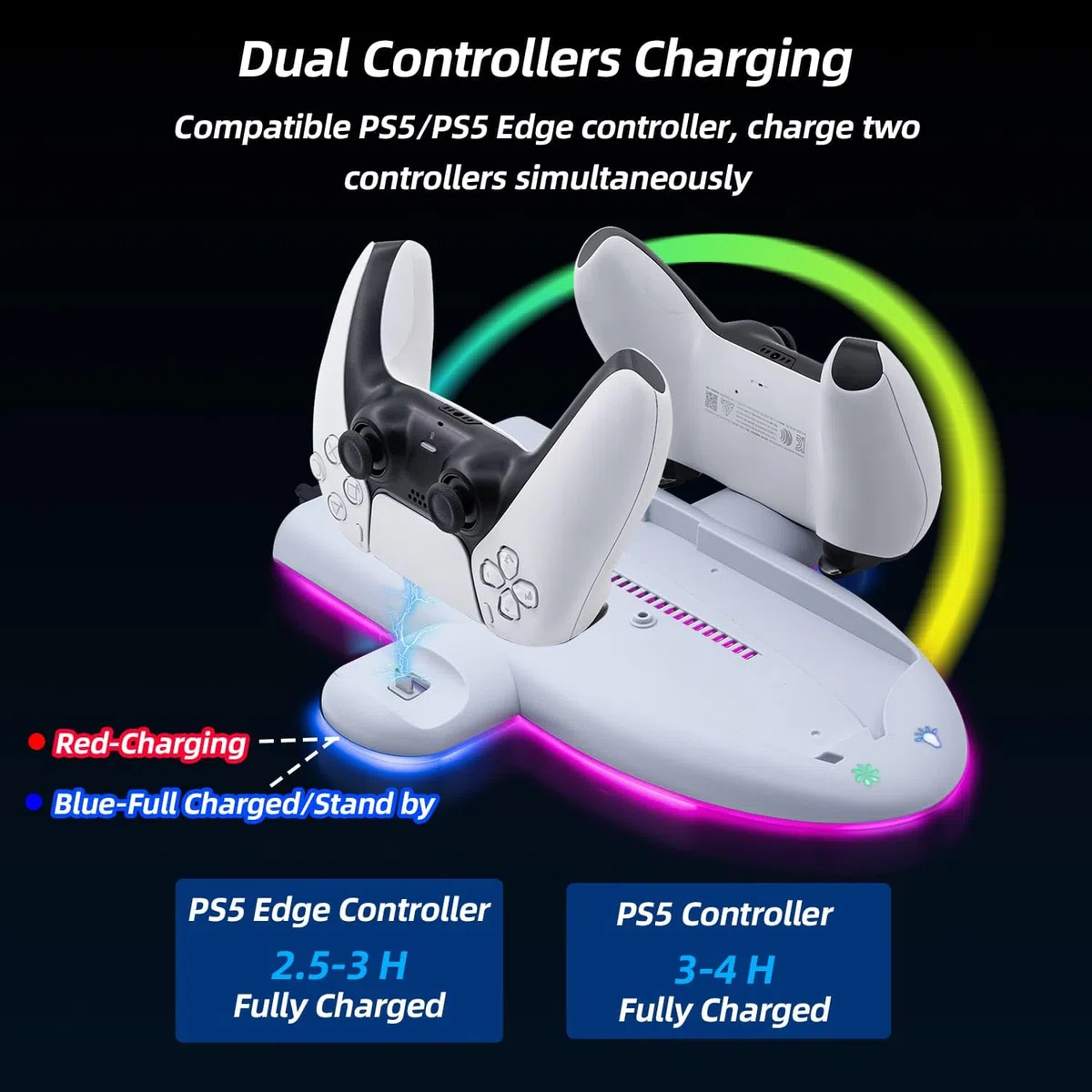 Mcbazel Stazione di Raffreddamento di Ricarica PS5 Slim, con 3-Velocità Effetto RGB Base di Caricatore Controller PS5 Dock Funzione di Memoria Accessori per Playstation 5 Slim(Non per PS5/PS5 Pro)