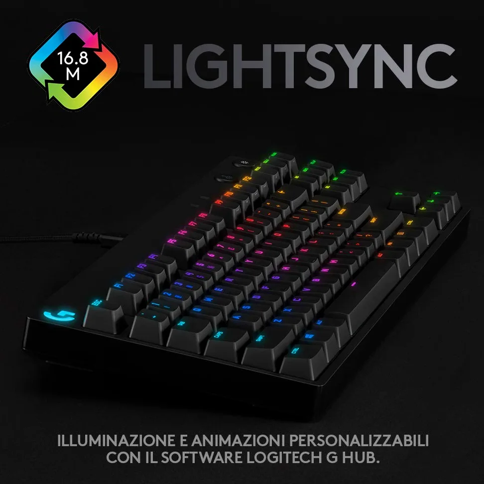 Logitech G PRO TKL Tastiera Gaming Meccanica GX Blue Clicky Switch LIGHTSYNC RGB Tenkeyless Nero