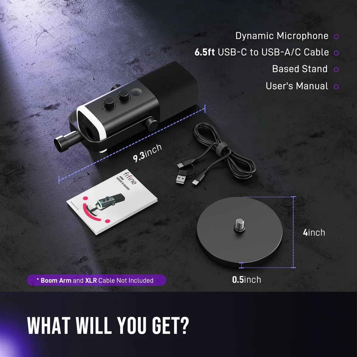 FIFINE Microfono dinamico USB/XLR per la registrazione di podcast, microfono per PC e videogiochi in streaming con luce RGB, pulsante mute, jack per cuffie, supporto da tavolo, microfono vocale per