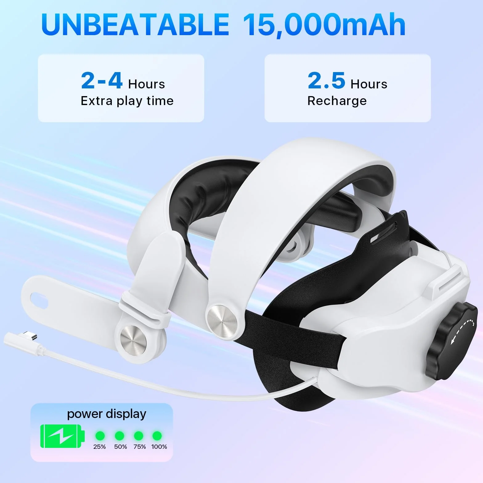 Elite Cinturino per Quest 3S/ Quest 3 con Batteria 15000 mAh, Carica Rapida, Supporto Equilibrio VR