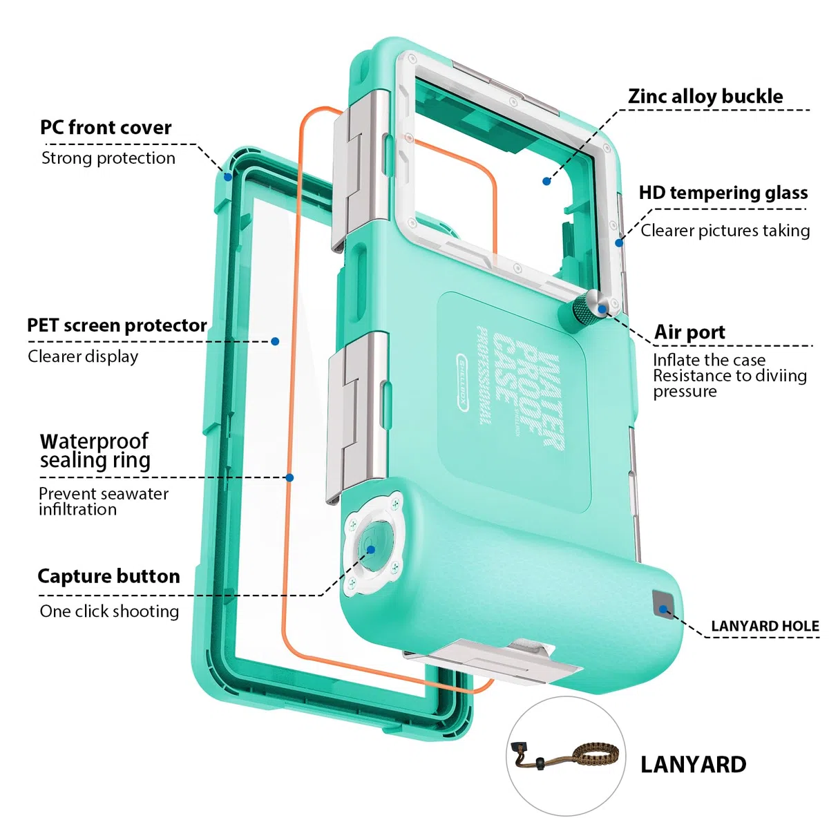 Custodia Impermeabile Smartphone IPX8 Porta custodia cellulare impermeabile 15m Subacquea compatible per iPhone 17 Pro 17 Air 16 15 Plus 12 13 14 15 16 17 Pro Max 16 15 14 Pro Samsung S25 S24 Ultra