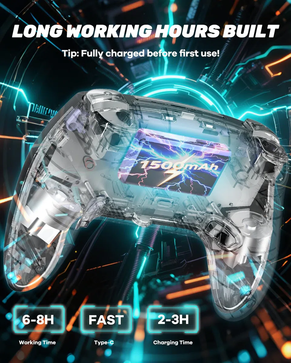 Controller Wireless Pro per PS5 PC MAC Steam Deck Gamepad 7 Colori RGB Personalizzabili Joystick Grilletti Effect Hall Turbo Giroscopio 6 Assi Programmabile Doppia Vibrazione Batteria 1500 mAh