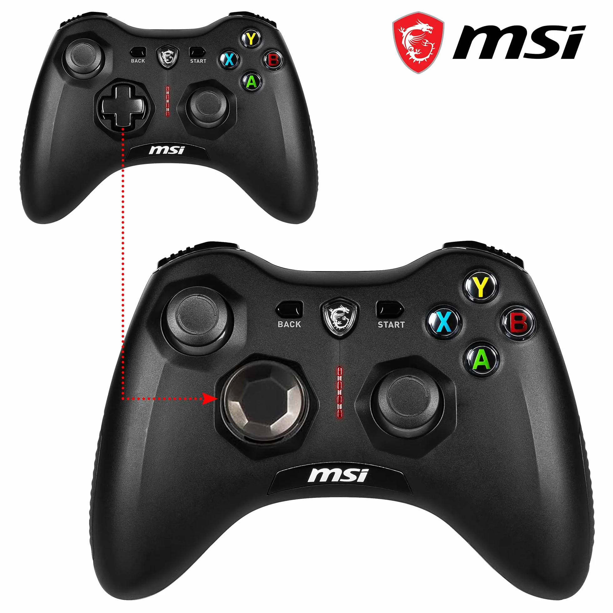 MSI FORCE GC30 V2 Wireless PC Gamepad Controller - 2.4 GHz, batteria Li-Ion 600mAh, coperture D-Pad sostituibili, due motori a vibrazione, USB 2.0 - cablato/wireless