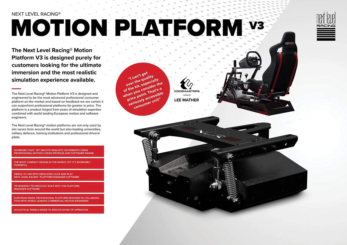 Next Level Racing Motion Platform V3 - Piattaforma di movimento motorizzata per GT Ultimate Cockpit / Seat Add On / 130 kg max., per Windows