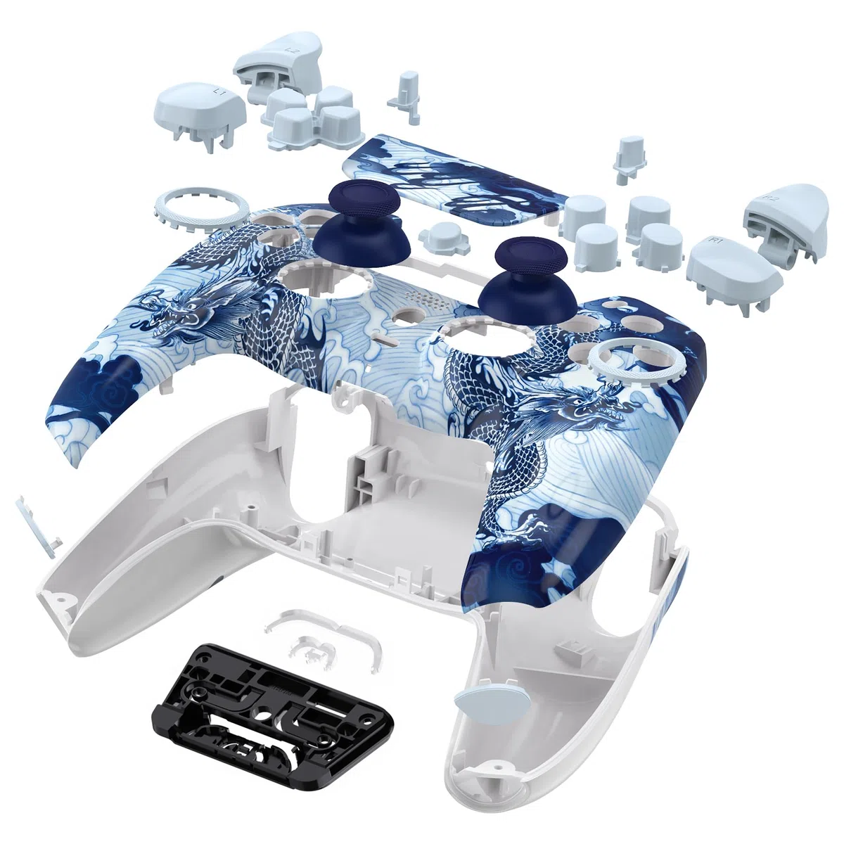 eXtremeRate LUNA Cover Tasti Ricambio per ps5 Joystick BDM-030/040/050,Shell Complete Ridisegnate per ps5 Controller,Pulsanti Set Levette Analogiche&Cacciavite-Porcellana Loong