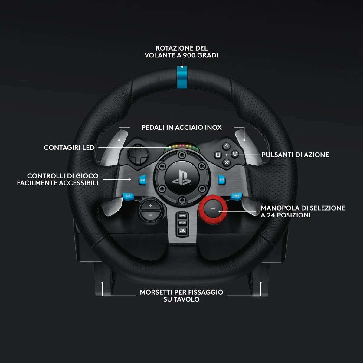 Logitech G G29 SE Driving Force volante e pedali da corsa ritorno di forza dinamico vera pelle PS5 PS4 PC Mac Nero