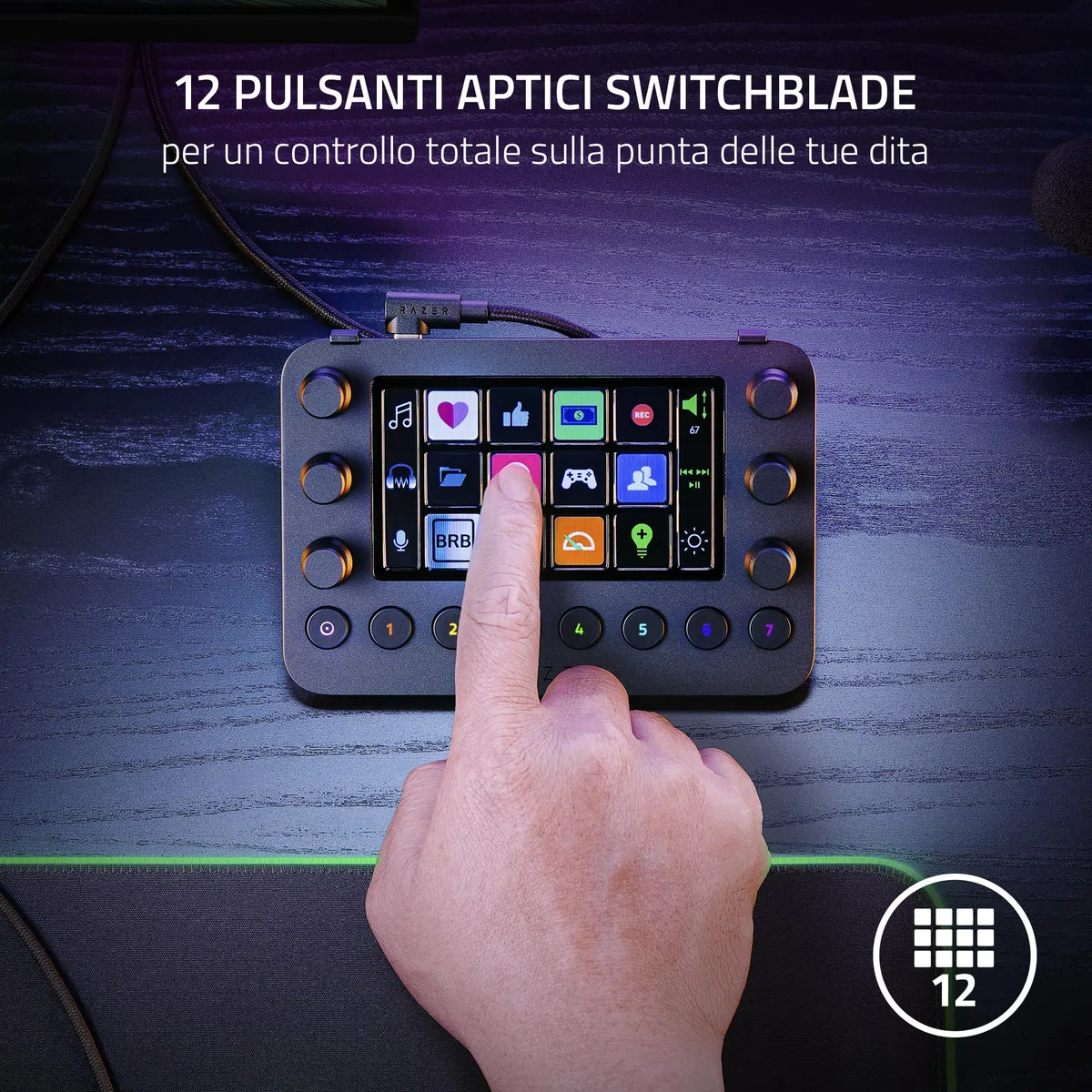 Razer Stream Controller - Tastiera All-in-One per lo Streaming e la Creazione di Contenuti (12 Tasti Aptici Commutabili, 6 Quadranti Analogici Tattili, 8 Pulsanti Programmabili) Nero