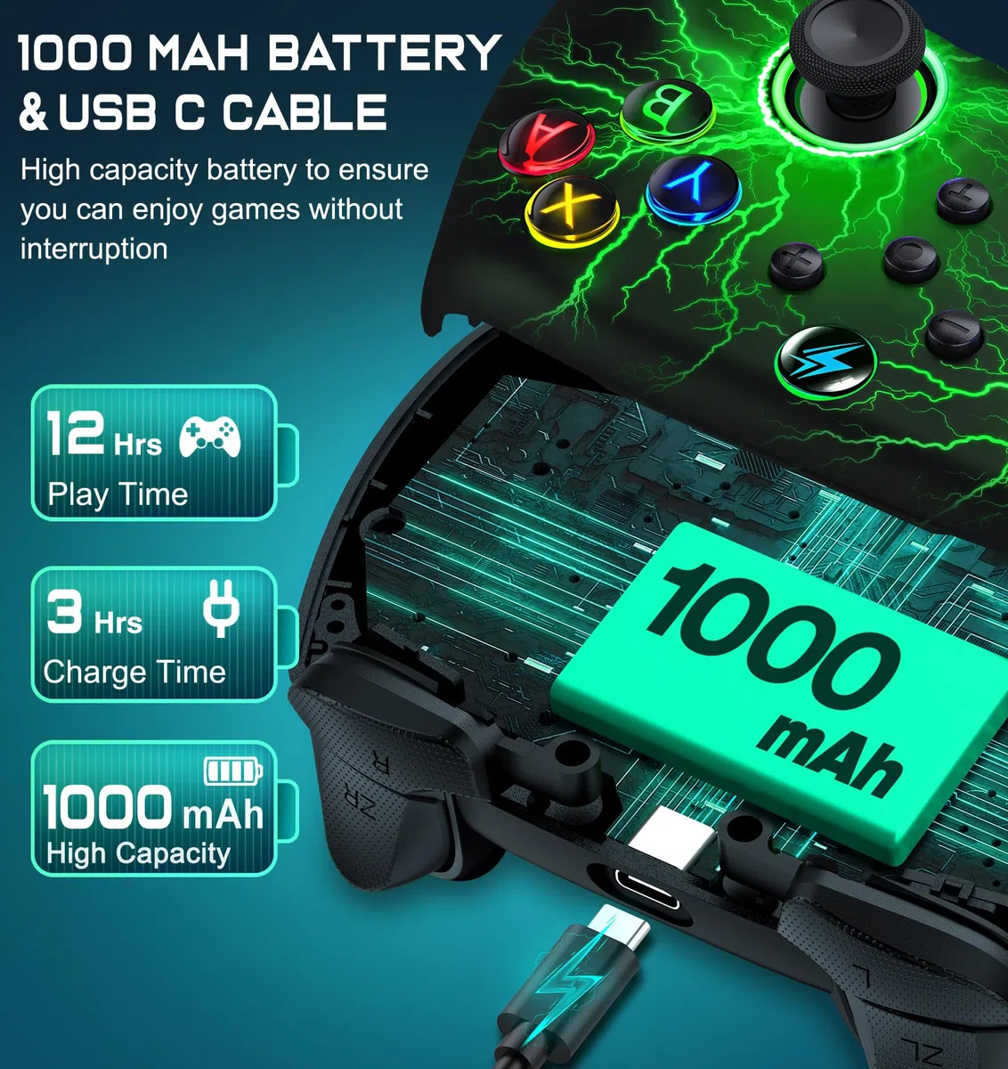 Controller per Switch Compatibile con Switch 2/Switch/Lite/OLED,Android/IOS/PC,1000mAh Controller Bluetooth con 6 Assi/Programmazione/Doppia Vibrazione/Turbo/Luce LED Regolabile/Risveglio/Screenshot