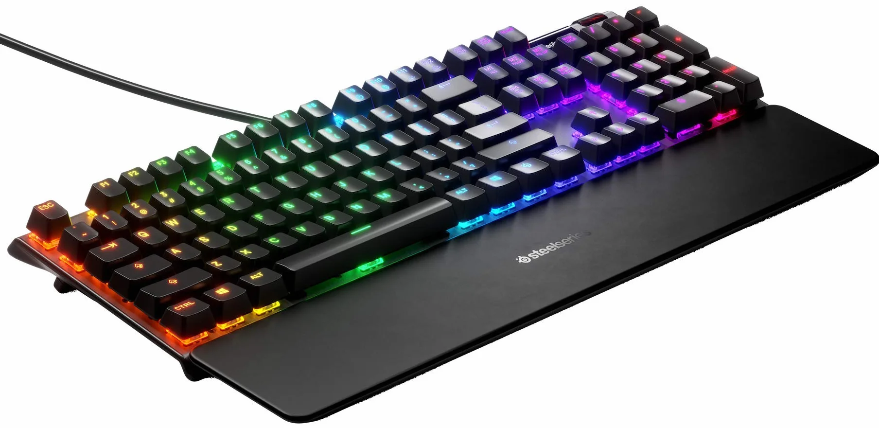 SteelSeries Apex 5 Tastiera da gaming meccanica ibrida , Illuminazione RGB per ogni tasto, Struttura in lega di alluminio aeronautico, Smart Display OLED, Layout Turco (QWERTY)