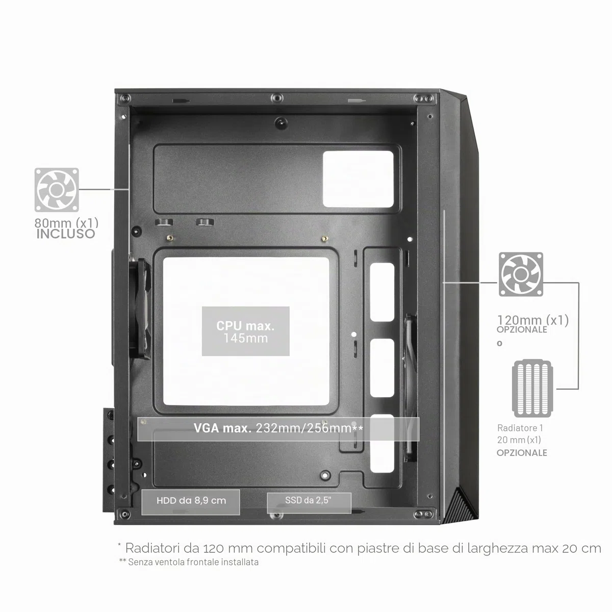 Mars Gaming MC-S1 Bianco, Case PC Gaming Compatto Micro-ATX, Illuminazione ARGB 12 Modalità, Ventola FRGB, Finestra Laterale Completa