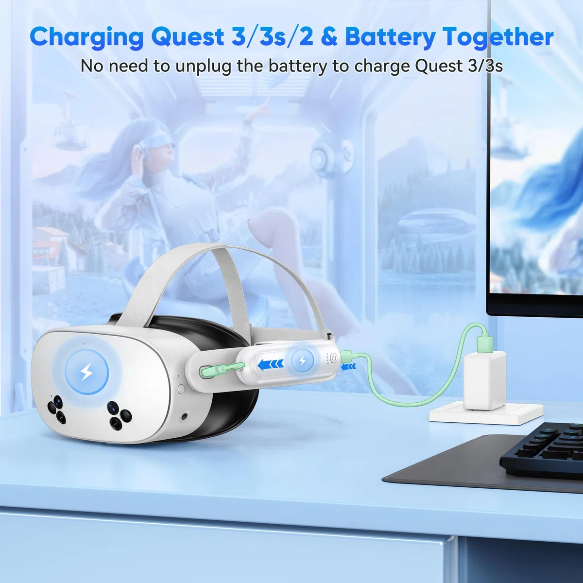 Kinwin Batteria per Meta Quest 3S/3/2, 20000 mWh, 18 W, ricarica rapida, cuffie VR