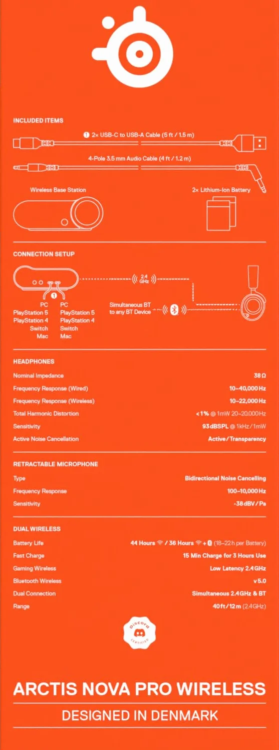SteelSeries Arctis Nova Pro Cuffie Gaming Wireless Multi-Sistema Driver Magnetici Neodimio Cancellazione Attiva Rumore Infinity Power System ClearCast Gen 2 PC PS5 PS4 Mobile