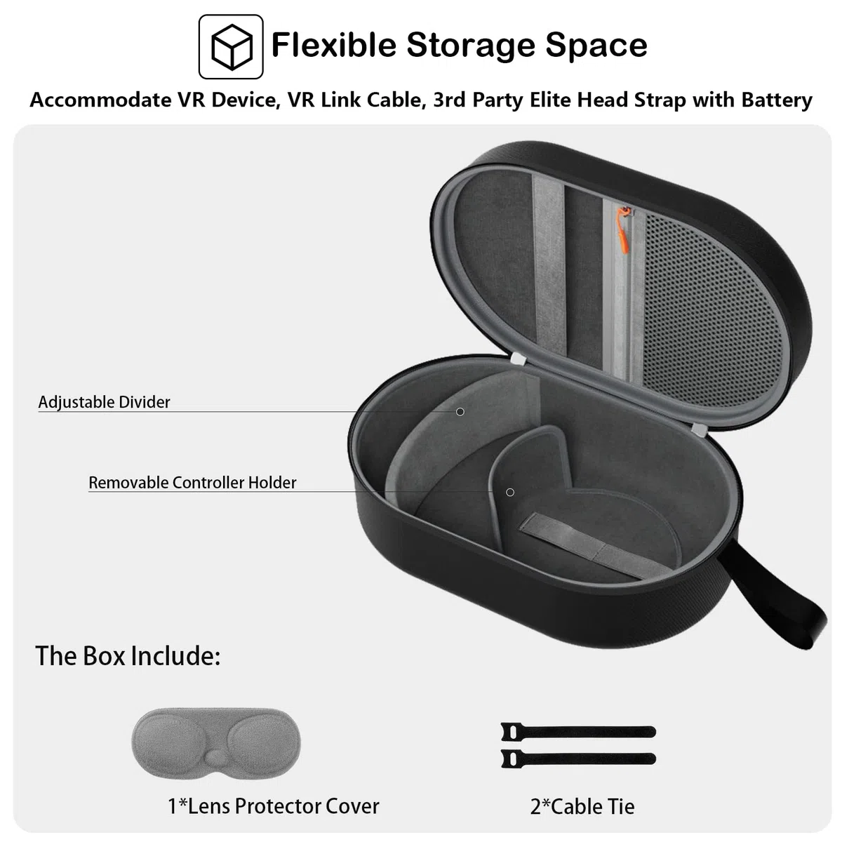 ProCase Custodia per Meta Quest 3S/Oculus Quest 3/Quest 2/Pico 4/Vision Pro/BOBOVR, Borsa Rigida Protettiva per Cinturino Elite con Batteria, Controller e Accessori (Solo Custodia)-Nero