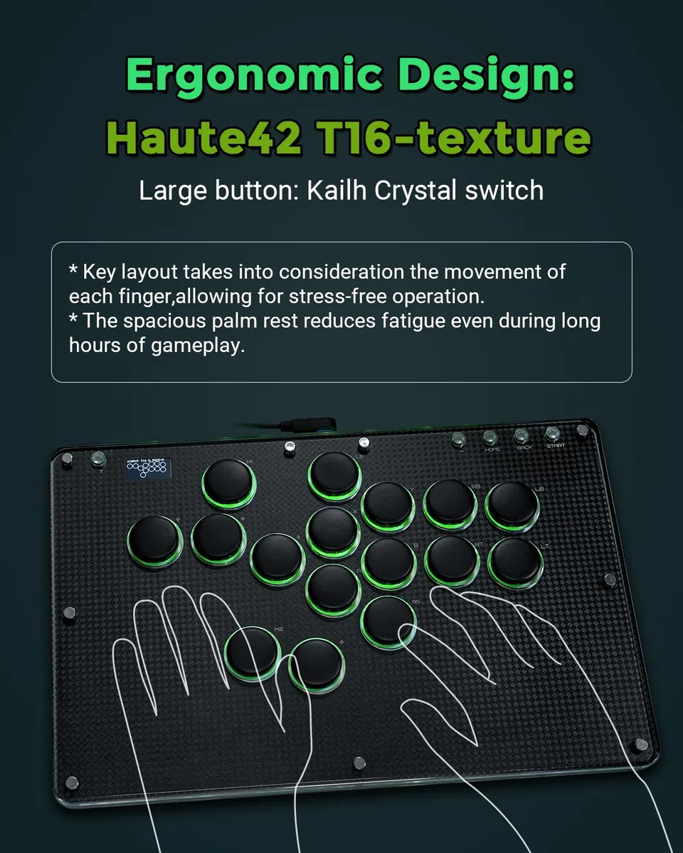 JZW-Shop Haute42 Arcade Stick T16-texture, controller arcade a tutti i pulsanti per Switch/PC/PS4/PS3/Steam Deck, tastiera da gioco Slim Arcade Fight Stick con Turbo e RGB personalizzato, supporta