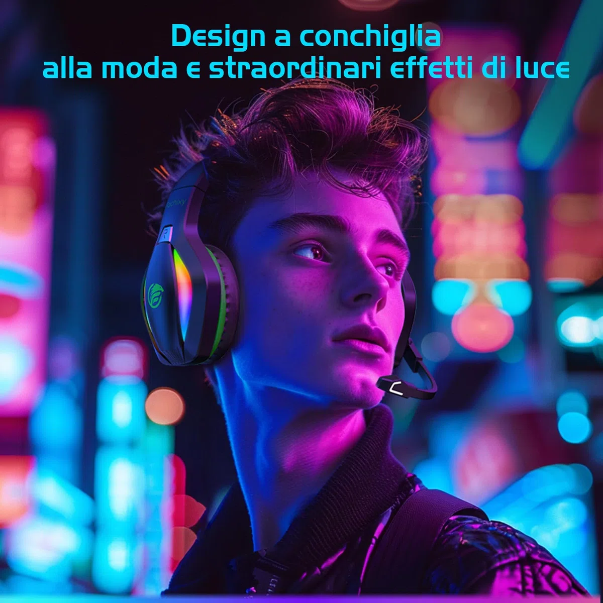 Fachixy FC100 Cuffie da gioco senza fili 2.4GHz Bluetooth microfono Suono stereo 3D 50 ore Batteria PS4 PS5 PC nero-verde