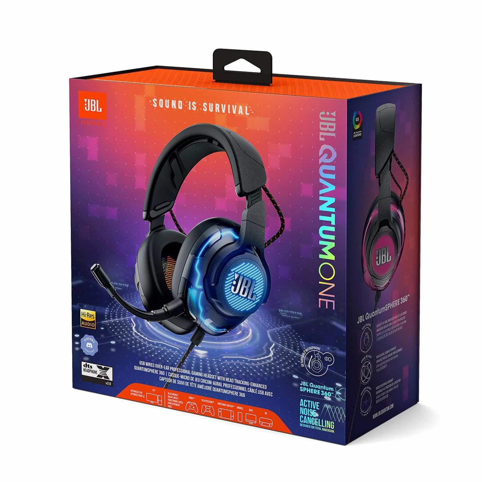 JBL Quantum ONE Cuffie Gaming Over-Ear con Cavo USB, Microfono, QuantumSPHERE 360, Sensori Movimento, Nero